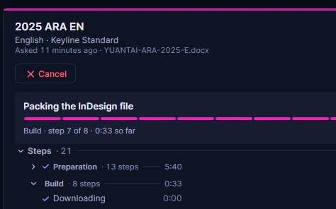 Keyline Studio building a draft: English, on the Keyline Standard template, at step 7 of 8.